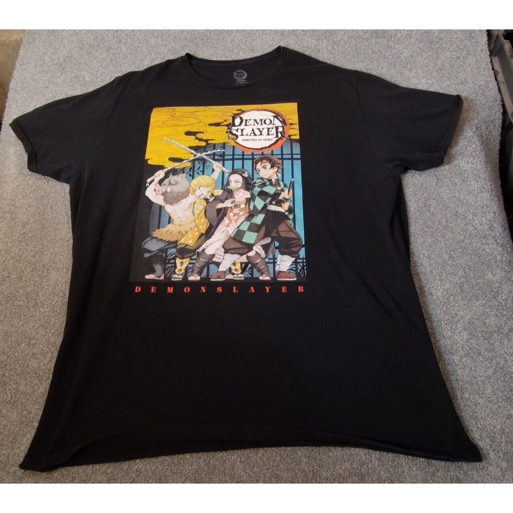 Demon Slayer Kimetsu No Yaiba Mens XL Black T Shirt Short Sleeve Anime Cartoon